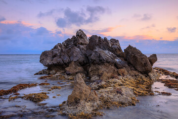 Sicilian morning coastal landscape near Mondello, Palermo in spring Italy in Europe at sunrise