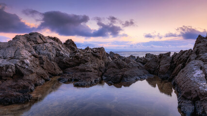 Sunrise at the Coast of Sicily at Capo Gallo, Mondello in spring Italy at the morning sea in Europe