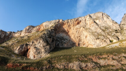 Sicilian Italian Coastal Hill Landscape near Palermo in Europe, on a foggy cloudy spring day