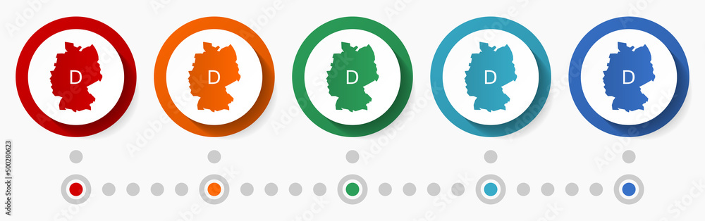 Poster Germany map concept vector icon set, infographic template, flat design colorful web buttons in 5 color options