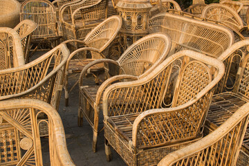 KOLKATA, WEST BENGAL , INDIA - NOVEMBER 23RD 2014 : Cane furnitures , handicrafts on display during the Handicraft Fair in Kolkata - the biggest handicrafts fair in Asia.