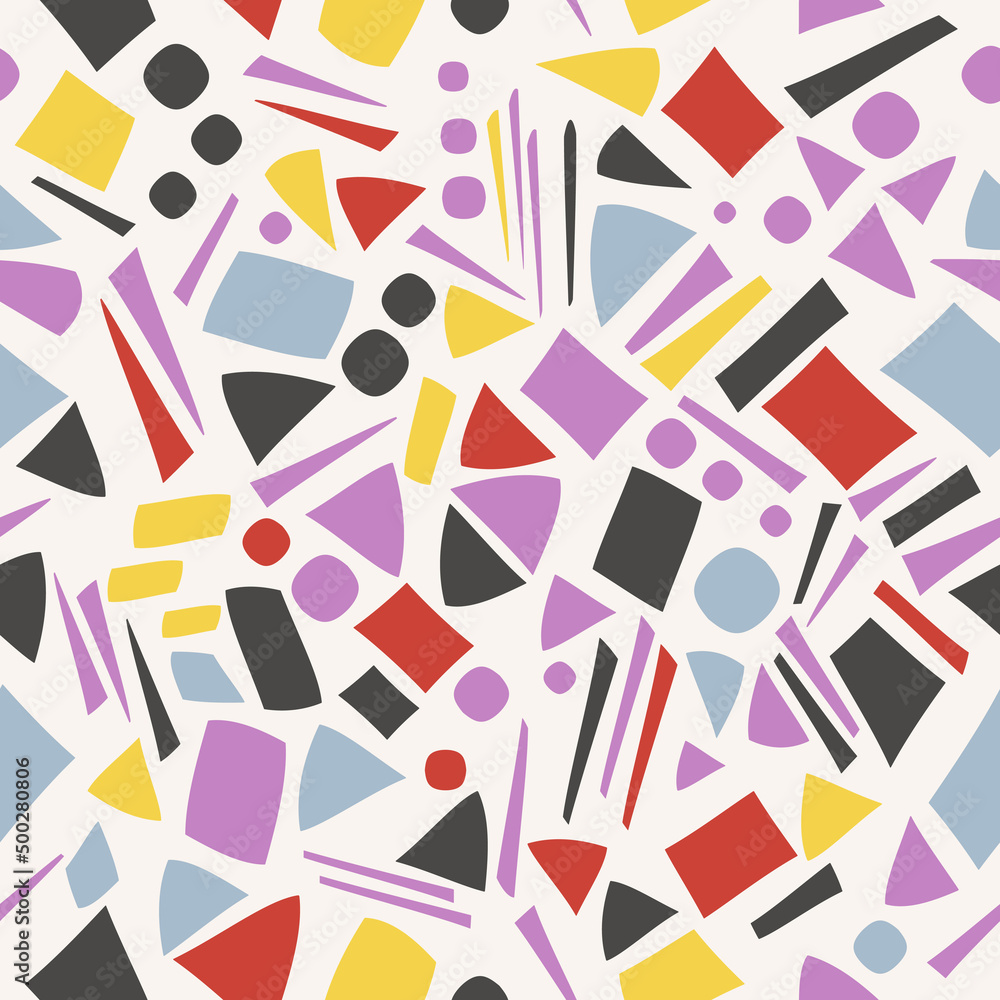 Leinwandbilder Pattern from various geometric colorful shapes and white background. Vector seamless and primitive decor. Seamless colorful geometric pattern. Abstract and seamless wallpaper pattern.