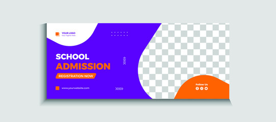 Kids school Back to school admission web banner or social media template Vector