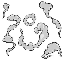 Cartoon smoke kit. Smoking bbq clouds cooking