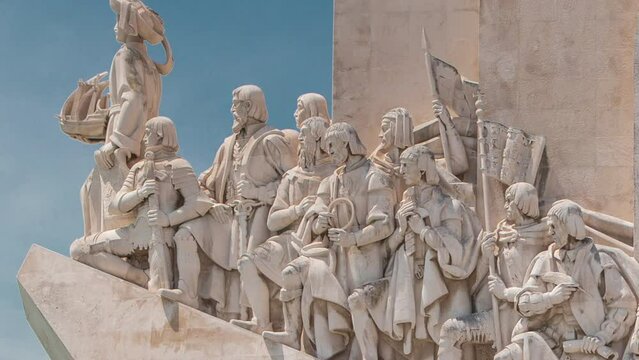 Monument to the Discoveries celebrates the Portuguese who took part in the Age of Discovery, Lisbon, Portugal timelapse
