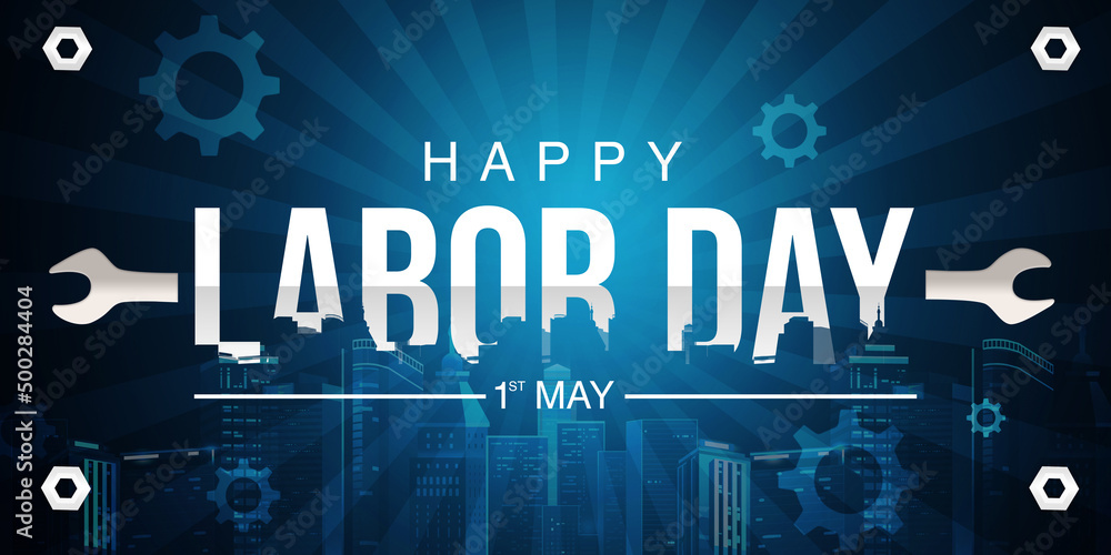 Poster labor day celebration around the globe abstract background with typography and tool in the backdrop