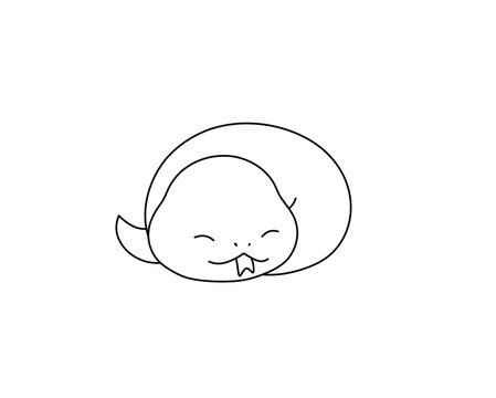 Vector Isolated Cute Cartoon Sleeping Baby Snake Curled Into A Ball Colorless Black And White Contour Line Drawing