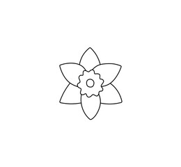 Vector isolated cute tiny narcissus round blossom with six petals colorless black and white contour line drawing - obrazy, fototapety, plakaty