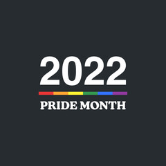 2022 Pride Month Social Media Post. LGBTQ Banner with pride flag colors on black background. Vector Illustration.