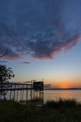 Traditional fishing hut on river Gironde, Bordeaux, Aquitaine, France