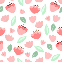 pattern with pink flowers and leaves