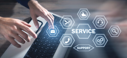 Male hands typing in computer keyboard. Service concept