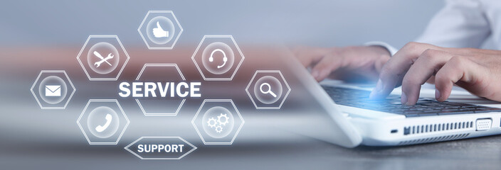 Male hands typing in computer keyboard. Service concept