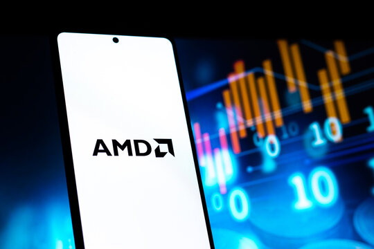 West Bangal, India - April 20, 2022 : Advanced Micro Devices (AMD) logo on phone screen stock image.
