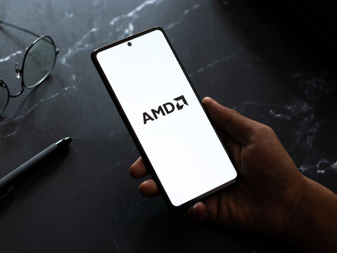 West Bangal, India - April 20, 2022 : Advanced Micro Devices (AMD) logo on phone screen stock image.