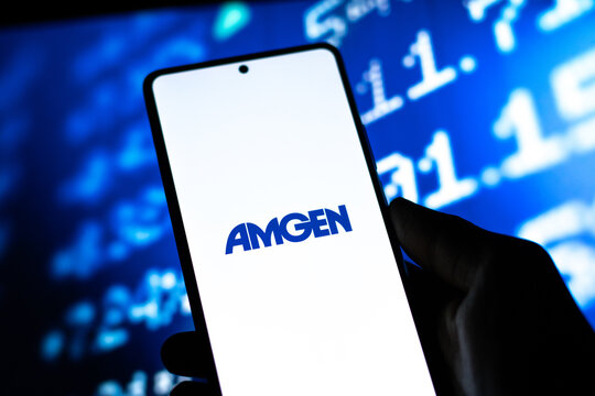 West Bangal, India - April 20, 2022 : Amgen logo on phone screen stock image.