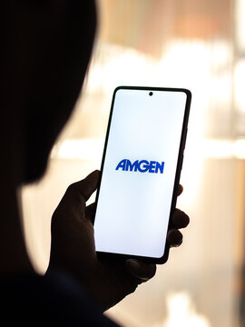 West Bangal, India - April 20, 2022 : Amgen logo on phone screen stock image.