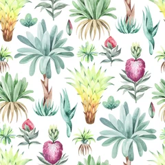  watercolor seamless pattern. floral background tropical blooming flowers and leaves with Australian animals and birds. Plants, animals and flowers of Australia. for fabric, textile, packaging, childre © Elena