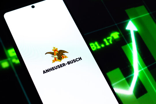 West Bangal, India - April 20, 2022 : Anheuser Busch logo on phone screen stock image.