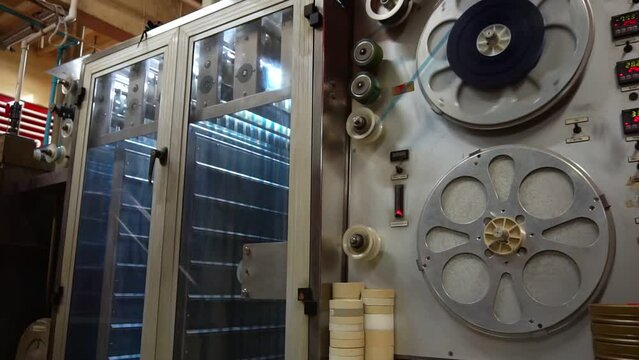 Rare vintage industrial cinema 35 mm movie film development machine. 35mm film flushing machine for cinemas with industrial films.	