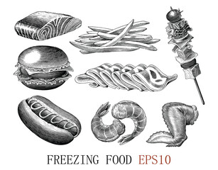 Freezing Food hand drawing vintage engraving style - 500292275
