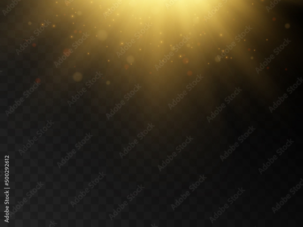Aufkleber stage light and golden glitter with the effect of golden rays and falling sparkling dust. abstract g