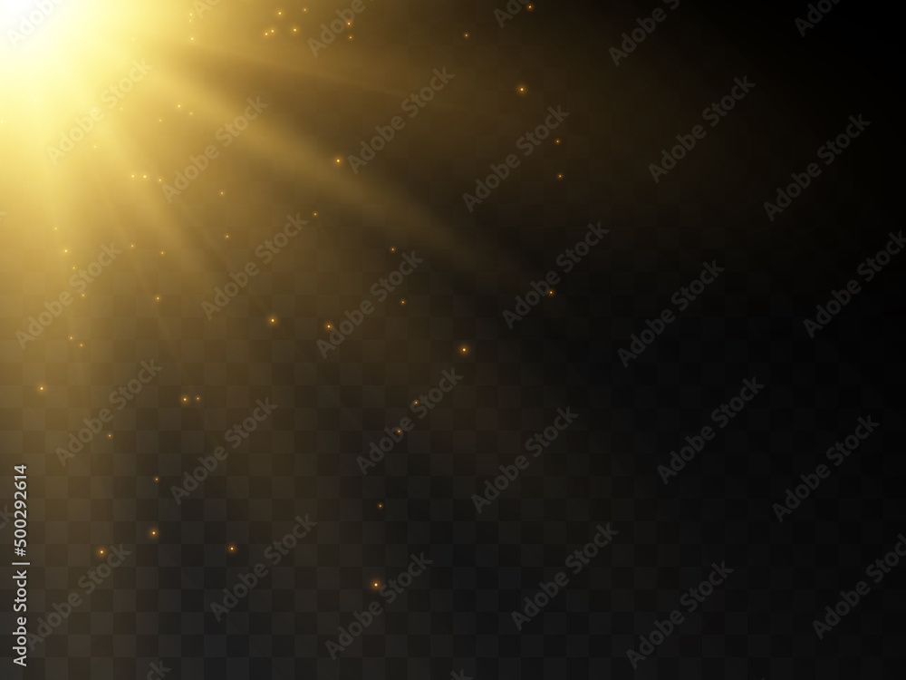 Aufkleber stage light and golden glitter with the effect of golden rays and falling sparkling dust. abstract g
