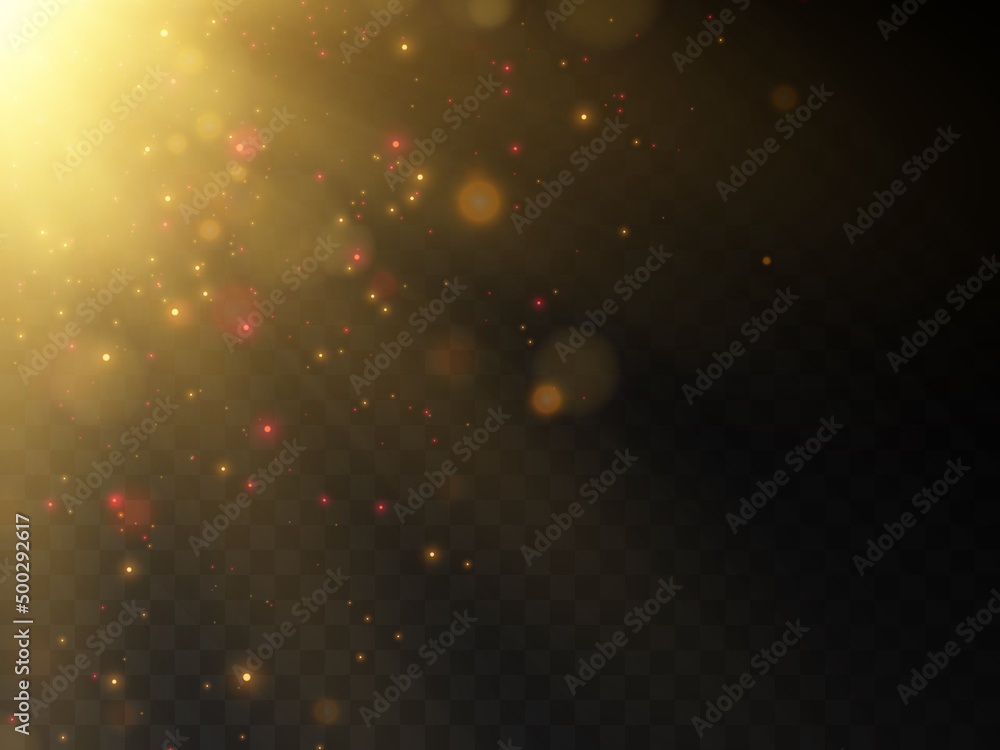 Aufkleber stage light and golden glitter with the effect of golden rays and falling sparkling dust. abstract g