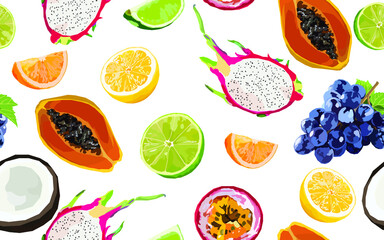 summer trendy vector seamless pattern. Exotic fruit slice. Textile fabric swimwear graphic design for print isolated on white.