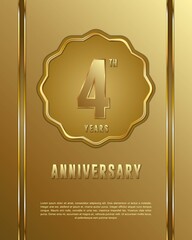 4th anniversary logotype. Anniversary celebration template design with golden ring for booklet, leaflet, magazine, brochure poster, banner, web, invitation or greeting card.