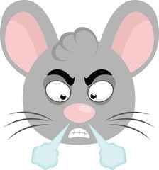Vector illustration of a cartoon mouse face with an angry expression and fuming

