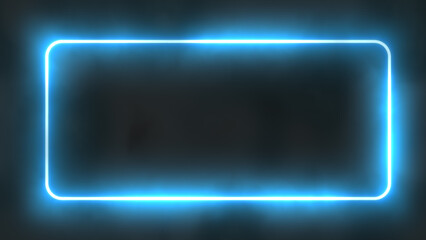 Blue bright flashing neon frame in smoke on the black background - 500293624