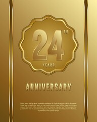 24th anniversary logotype. Anniversary celebration template design with golden ring for booklet, leaflet, magazine, brochure poster, banner, web, invitation or greeting card.