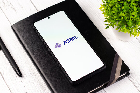 West Bangal, India - April 20, 2022 : ASML Holding logo on phone screen stock image.