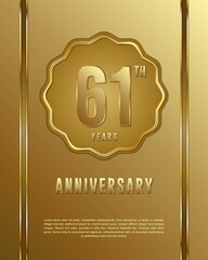 61th anniversary logotype. Anniversary celebration template design with golden ring for booklet, leaflet, magazine, brochure poster, banner, web, invitation or greeting card.