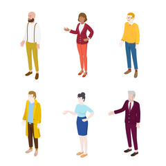 Set of different isometric people on white. Vector illustration flat design isolated. Male and female characters. Office and casual clothes