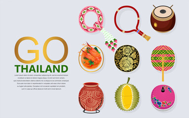 Thailand travel concept The Most Beautiful Places To Visit In Thailand in flat style in flat design color.
