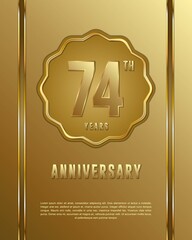 74th anniversary logotype. Anniversary celebration template design with golden ring for booklet, leaflet, magazine, brochure poster, banner, web, invitation or greeting card.