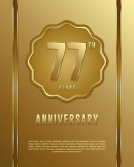 77th anniversary logotype. Anniversary celebration template design with golden ring for booklet, leaflet, magazine, brochure poster, banner, web, invitation or greeting card.