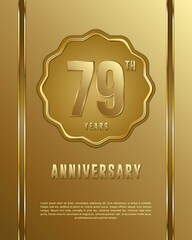 79th anniversary logotype. Anniversary celebration template design with golden ring for booklet, leaflet, magazine, brochure poster, banner, web, invitation or greeting card.