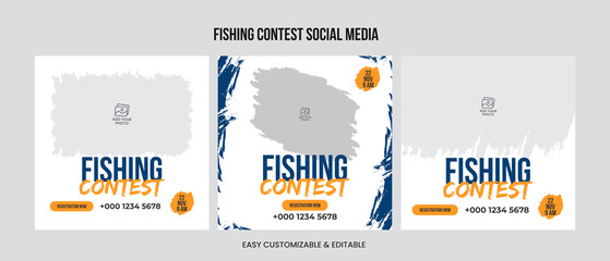 Fishing contest social media post template bundle. Fishing social media web banner set
