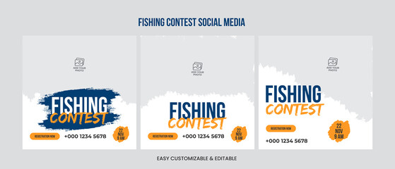 Fishing contest social media post template bundle. Fishing social media web banner set