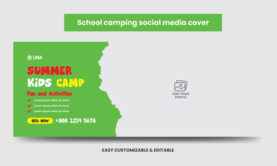 Kids Summer Camp Social Media Cover Photo. Modern kid's social media cover