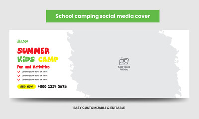 Kids Summer Camp Social Media Cover Photo. Modern kid's social media cover