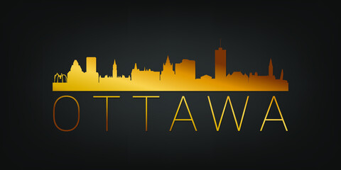 Ottawa, ON, Canada Gold Skyline City Silhouette Vector. Golden Design Luxury Style Icon Symbols. Travel and Tourism Famous Buildings. - obrazy, fototapety, plakaty
