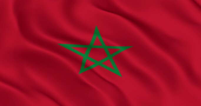Flag of Morocco smooth wavy animation. The official flag of the Kingdom of Morocco flutters in the wind. Loop ready. 60fps. Beautifully slows down 2 times at 30 fps. 3D render