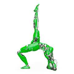 amazing robot is doing a scorpion yoga pose