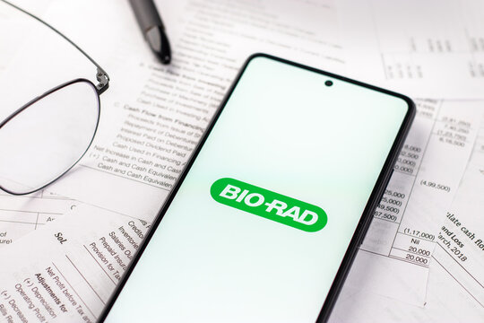 West Bangal, India - April 20, 2022 : Bio Rad Laboratories logo on phone screen stock image.