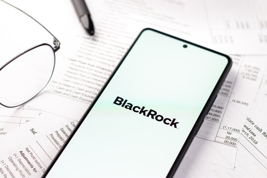 West Bangal, India - April 20, 2022 : BlackRock logo on phone screen stock image.