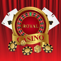 casino chips and cards, red curtain background, casino chips vector, casino background, Casino roulette,